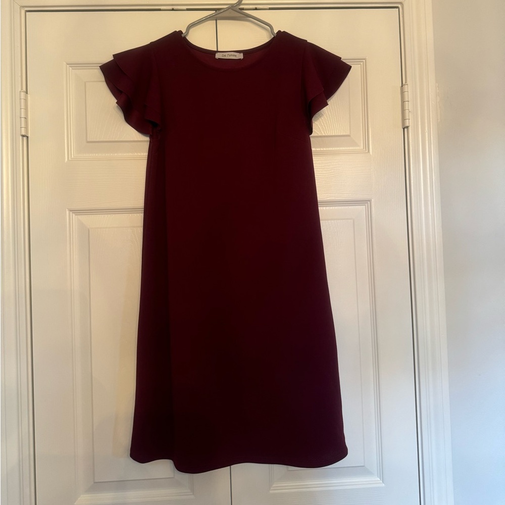 Maroon midi dress with ruffle sleeves